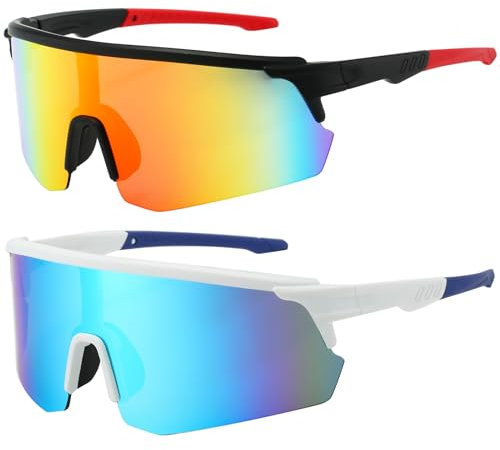 Virtue Yun Schnelle Brille, Sportbrille Damen, Fahrradbrille, Schnelle Brille Herren, Winddicht UV 400 Rennradhelm, Sportbrille für MTB Rennrad Radfahren Biking 2 Stück