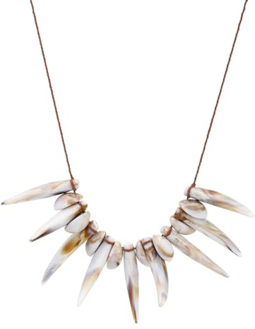 KURTCB Shark Tooth Seashell Necklace Hawaiian Tribal Ethnic Acrylic Wolf Teeth Necklace Polynesians Costume Cosplay Halloween, One Size, Metal, No Gemstone