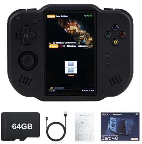 MagicX Zero 40 Handheld Game Console, 4.0 Inch IPS Screen Retro Video Games Consoles with 4300mAh Long Battery Life & 64GB TF Card Preloaded Games, WiFi Wireless Connection Classic System (Black)​