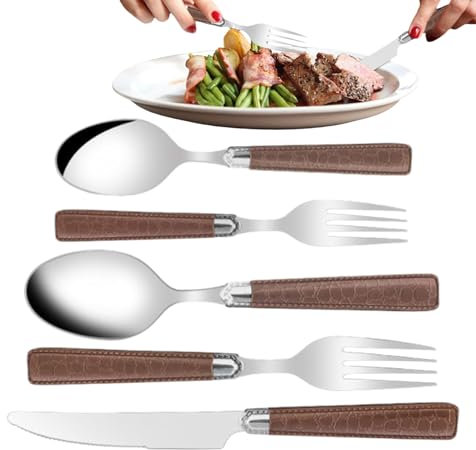 Juego de cubiertos de acero inoxidable, servicio de mesa de 5 piezas, estilo retro, cubiertos con espejo con acabado liso, kit tenedor y cuchara para comedor restaurante y dormitorio