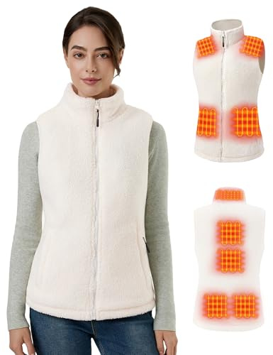 GOTOBI Gilet Chauffant Femme PolaireAvec Batterie 16000mah 7,4v Incluse, 9 Zones De Veste Chauffante, Gilet Chauffant Electrique Avec 3 TempéRatures RéGlables Pour Le Travail En ExtéRieur,Blanc,M