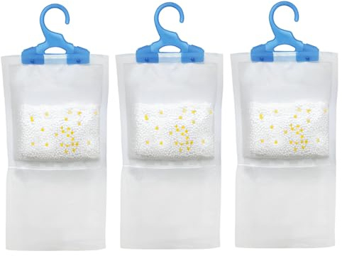 Marco Paul Set Of 3 Lemon Scented Dehumidifier Bags For Wardrobes - Damp Condensation Moisture Absorber - Long Lasting Wardrobe Dehumidifier Hanging Bags 3 To 6 Weeks Dehumidifiers For Home Disposable