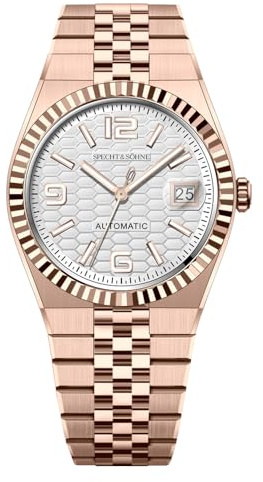 Specht & Söhne 36,5 mm Herrenuhren Miyota 8215 Automatische mechanische Armbanduhren Edelstahluhr wasserdicht, Roségold, Sportlich