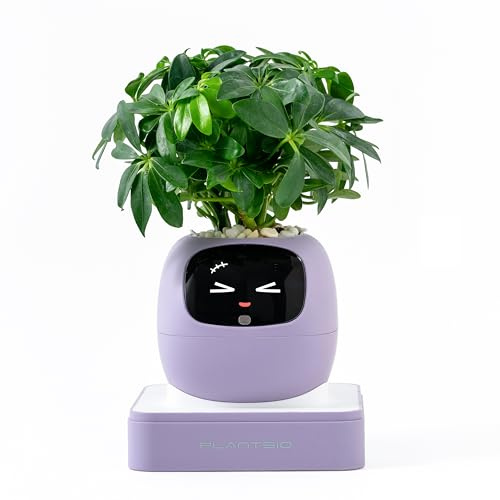 PLANTSIO Smart pet Planter Robot Guidance on Plant Care with Emojis, Adorable Plant Companion with Rich Gesture Interaction, Neat Desk Setup Gift (Lilac)