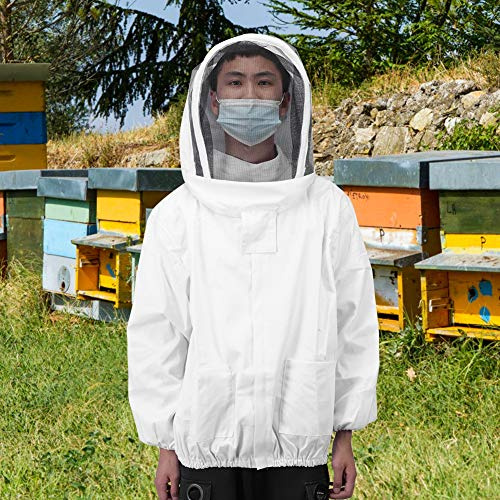 Qcwwy Giacca in Velo da Apicoltore, Tuta da Api Portatile in Cotone Poliestere, Grembiule Pieghevole per Apicoltori con Cappuccio Ventilato e Cerniere Premium (WHITE)