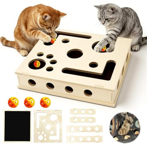 Rascador para Gatos, Juguete Interactivo para Gatos de Madera, Puzzle para Rascar 2-en-1 para Gatos, Cuidado de uñas sin Estrés para Gatos Domésticos, Juguetes para Gatos para Combatir el Aburrimiento