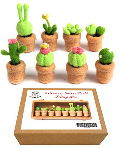 Feltsky 8 Pack Succulent Needle Felting Kits with 3 Needles, 8 Tutorial, Black High-density Foam Mat for Felting Kit Beginner (Color Box)