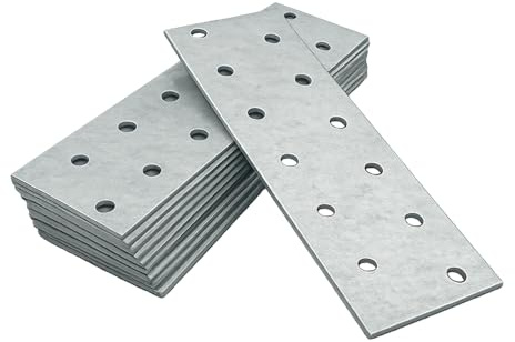 OMIDEAS 10 x Flat Joining Plates (120 x 40 x 2) Connecting Perforated Metal Brace Bracket Timber Wood Fixing Galvanised Steel Repair Connector