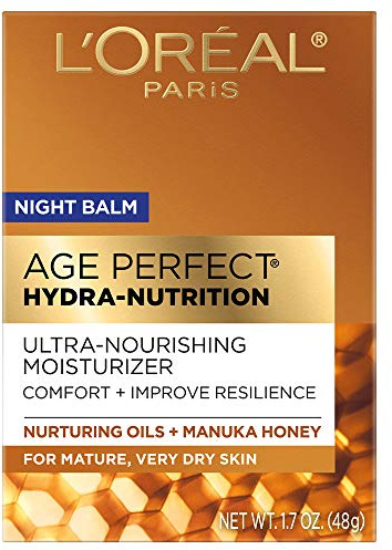 L'Oreal Paris Skincare Age Perfect Hydra Nutrition Ultra Nourishing Honey Night Balm, Face Moisturizer to Comfort, Improve Resilience on Dry Skin, Manuka Honey and Nurturing Oils, 1.7 oz.