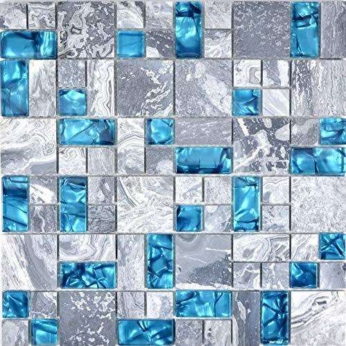 Carrelage mosaïque en verre translucide gris bleu pour mur, salle de bain, WC, douche, cuisine, revêtement de comptoir, revêtement de baignoire