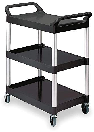 Rubbermaid Mehrzweckwagen 3 Regal Service Warenkorb – Schwarz, 959(h) x 854(w) x 473(d)mm, schwarz, 1