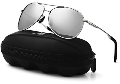 MXNXEU Lunette de soleil Homme Polarisées Pilote Unisexe UV400 Protection Lunettes de soleil Hommes-Argenté/Argenté