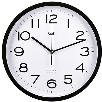 Trevi OM 3302 S Orologio da Parete Silenzioso con Movimento SWEEP, Diametro 30cm, Design Moderno ed Essenziale, Ideale per Camera da Letto e Ufficio, Funzionamento con Batteria Stilo AA, Nero