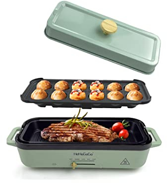 HeHoGoGo Multifunctional Electric Griddle Electric Skillet Nonstick Baking Maker with 2 Interchangeable Pan Takoyaki Maker Cake Pop Grill Maker Fried Steak