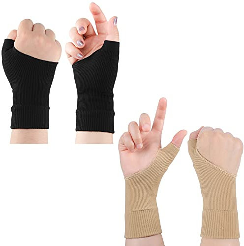SATINIOR 2 Paar Arthritis-Handschuhe, Kompressionshandschuhe, Daumenstütze, Gel, Handgelenkstütze, Gel, Handgelenkorthese, Arthritis, Daumen, für Sport, Schmerzlinderung, L, nackte Farbe Schwarz