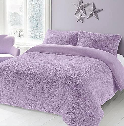 HOMES-LINEN Teddy Bear Fleece Long Fur Cuddles Alaska Luxury Duvet Cover Set Warm Cosy Soft Teddy Bedding Set (Lilac, Single)