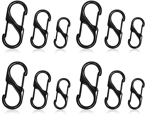 SZXMDKH 12PCS S Carabiner Keyring Clip, 3 Sizes Dual Spring Opening Keychain Clip, S Ring Locking Carabiner Buckle Double Clip Hook for Outdoor Hiking Fishing Camping