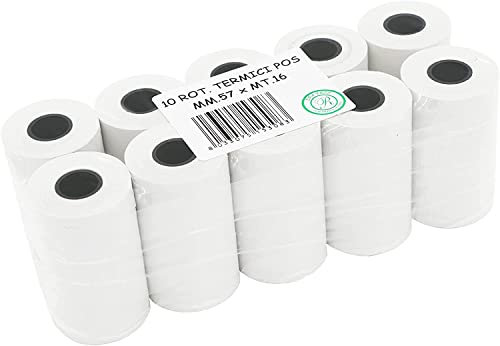 HCT STYLE Ec Rollen Thermopapier Ec Cash Rollen 57 mm Länge 16 MT BPA FREE MADE IN ITALY für POS-Rechner Mit Kassenrollen 57mm Thermo Für Restaurants, Diverse Geschäfte Büros (10 Rollen)