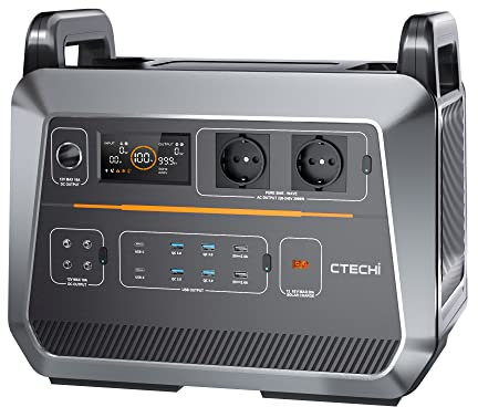 CTECHi Tragbare Powerstation 2000W, 1536Wh Solar Generator mit LiFePo4 Batterie, Schnelle 1,5-Stunden-Ladung, 230V Mobiler Stromspeicher für Reisen, Wohnmobile, Notfälle und Backup, ST2000