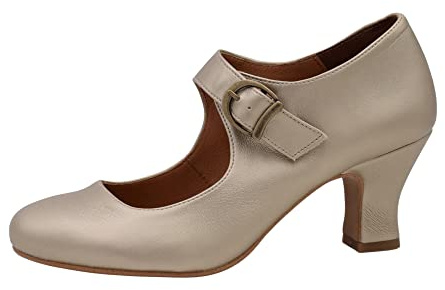 PASARELA - Zapatos de Baile Flamenco Napa Soft Hebilla Soft Mujer Color: Platino Talla: 38
