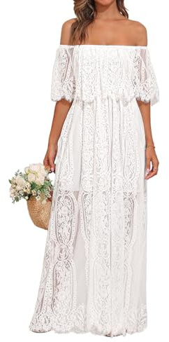 Vestido largo de encaje con hombros descubiertos para mujer, vestido de