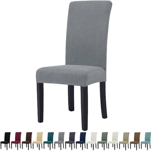 YSTELLAA Fundas Sillas De Comedor Pack 4, Fundas Sillas Ajustables, con Respaldo, Súper Elástica, Universal, Fácil De Instalar, Lavables, para Comedor Sala Cocina, Gris Claro