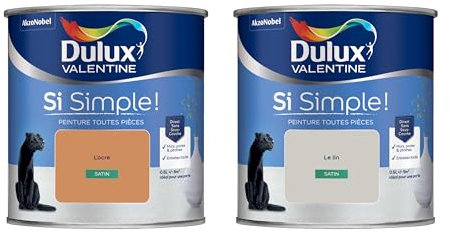 Dulux Valentine Peinture Si Simple Peinture Intérieure Toutes Pièces Satin - Peinture Murs et Plafonds, Portes et Plinthes - Lot de 2 - Couleurs : Le Lin & L'Ocre 0,5 L