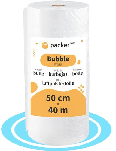 packer PRO Rouleau Papier Bulle, Film Bulles Rouleau pour Emballage, Papier Bulle Déménagement, Idéal pour Objets Fragiles, les Déménagements, l'Emballage et l'Expédition, 50cm (Largeur) x 40m