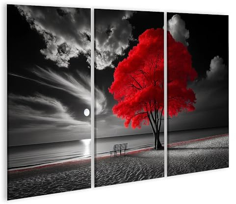 islandburner Cuadro sobre lienzo Árbol Rojo en una playa iluminada por la luna en blanco y negro cuadros cuadros murales Póster
