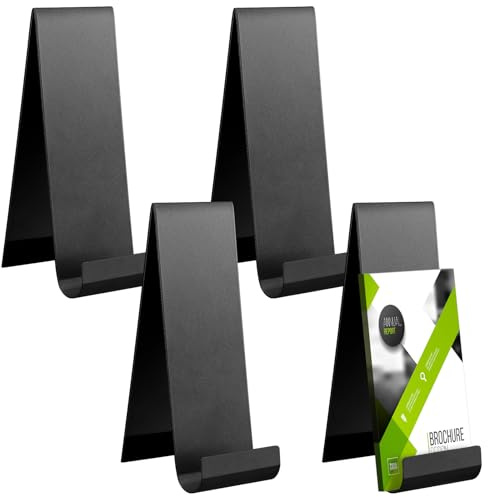Yaocom 4 Pcs Metal Fancy Brochure Holder Display Flyer Brochure Holder Stand Table Vertical Countertop Literature Organizer for Booklets Pamphlet Magazine Menu Journals(Black)