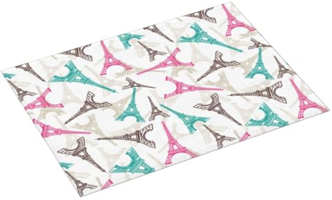 Alfombrilla de secado grande para encimera de cocina, 45,7 x 60,9 cm, absorbente, con diseño de la Torre Eiffel, de microfibra, con anilla para colgar