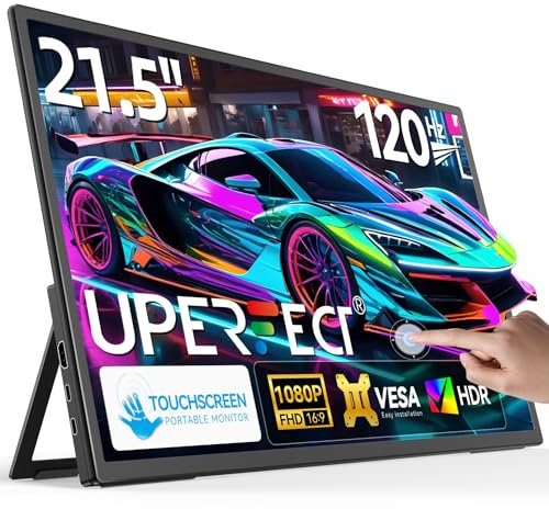 UPERFECT 21.5” 120HZ Touchscreen Portable Monitor w/Stand & VESA, Large Portable Gaming Monitor with HDMI Type C, External Display for Laptops, Steamdeck, MacBook, Phones, Mini PC