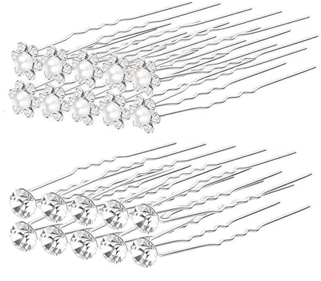 20 Pcs para el Cabello de Diamantes en Forma de U,Perlas y diamantes Horquillas para el Cabello de Novia,Accesorios para el Cabello de Dama de Honor para Mujeres y Niñas flor para Boda/Aniversario