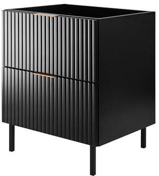 3E 3xE living.com Badezimmerschrank, Schwarz + Goldener Griff, 60 x 77 x 46 cm