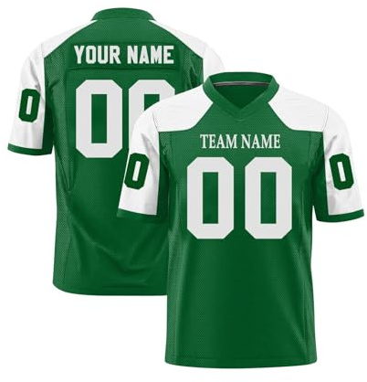 Maillots de Football Américain Personnalisable avec Logo Nom et Numéro de l'équipe Jerseys pour Hommes Femmes Jeunes Préscolaires Manches Courtes à Séchage Rapide Vert foncé
