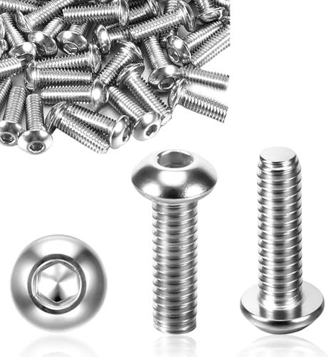50 tornillos de cabeza alomada M6 x 10 mm, tornillos de acero inoxidable, tornillos m6, tornillos de cabeza alomada con hexágono interior para montaje de muebles, conexión de metal, proyectos de
