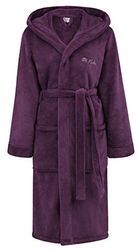 Di Vadini Unisex Herren Damen Bademantel Florenz mit Kapuze I Morgenmantel flauschig I Nachtwäsche aus edler Mikrofaser Farbe: Plum Gr. 5XL