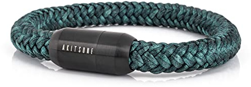 Akitsune Portus segelrep armband | magnetisk kapselstängning armsmycken damer ankare män maritim – svart e rostfritt stål, colore: mattsvart – grön, cod. AK-B-POR-11-18