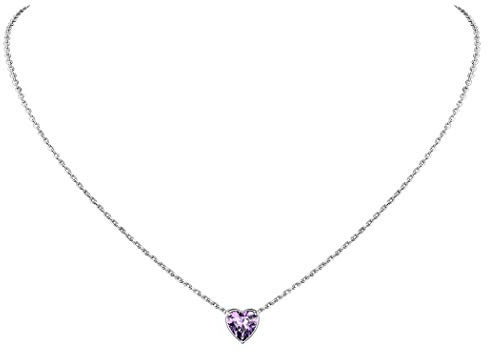 Suplight Collana Donna Argento 925 Vero Ciondolo Cuore Collana Punto Luce Donna con Pietra di Nascita Ametista di Febbraio Regalo Natale Compleanno