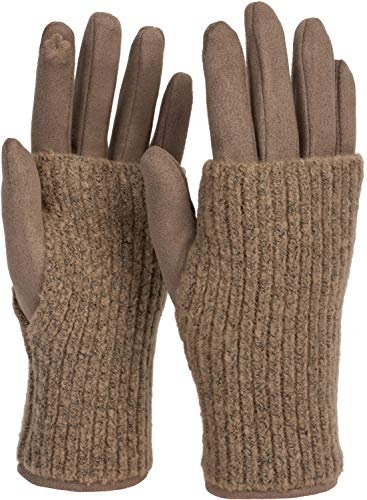 styleBREAKER Damen 3 in 1 Touchscreen Handschuhe mit abnehmbarer Strick Stulpe | Winterhandschuhe | 3 Tragevarianten | Weich warm elastisch in vielen Farben, Farbe:Taupe