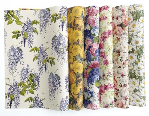 Tassotti | Papel de regalo floral elegante | Juego de 6 hojas surtidas 50 x 70 cm 85 gr | Ideal para encuadernación, revestimiento de muebles, decoupage, origami | Certificación FSC | Embalaje seguro