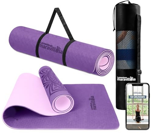 LA MENTE ES MARAVILLOSA - Gymnastikmatte, Rutschfest Yogamatte inkl. Tragegurt + Tasche + Übungs-E-Book, Gepolstert, Hautfreundliches TPE für Fitness/Pilates/Workout 183x61 cm (Mandala, Lila/Rosa)