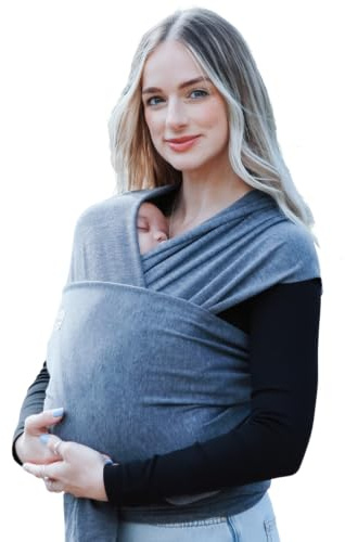 RYLOOBABY Baby Sling Carrier & Stretchy Baby Wrap – Newborn Baby Carrier 3.2–15 kg, Soft Cotton Hands-Free Babywearing Sling, Hip Healthy, One Size XXS–XXXL – Dark Grey