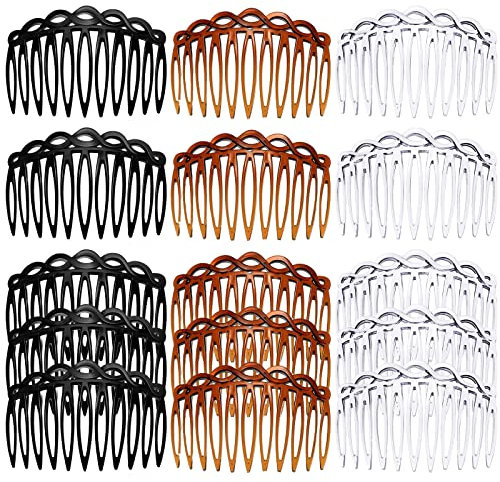 VEGCOO Peignes à Cheveux Décoratifs, 15Pcs Peignes Latéraux Cheveux Peigne à Cheveux Tressé Rétro en Plastique de Couleur Pure (11Dents)