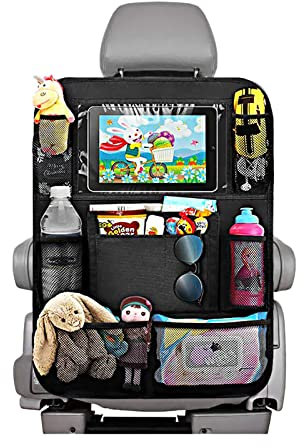 Gsrhzd Car Seat Organiser, Car Organiser Back Seat For Kids, Car Seat Storage with Clear Touch Screen Tablet Holder 9 Pockets, for Travel, Parents Drivers, Kids Toys Food Storage
