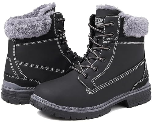 ziitop Snow Boots Womens Winter Boots Waterproof Ankle Boots Warm Fur Lined Walking Boots Ladies Hiking Boots Mid Calf Boots Lace up Lightweght Non-Slip Outdoor Work Boots