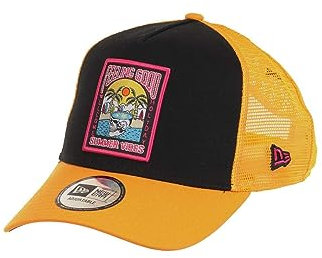New Era Feeling Good Summer Vibes Patch Black Yellow A-Frame Adjustable Trucker Cap - One-Size