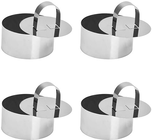 Daelesr 4 Pièces Mousse Anneaux en Acier Inoxydable, Moulle Patisserie Rond, Cercles de Présentation Dessert avec Poussoir pour Cuisson Gâteau Nourriture Gâteau 8cm
