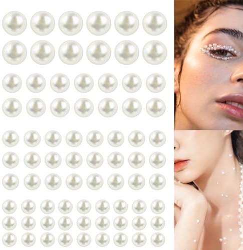 2800 Pezzi Perle Autoadesive Adesivi Glitterate Beige Perle Artigianato Unghie Adesivi con Perle Artigianato Trucco Viso Occhi Unghie Accessori per Capelli da Sposa (3/4/5/6mm)