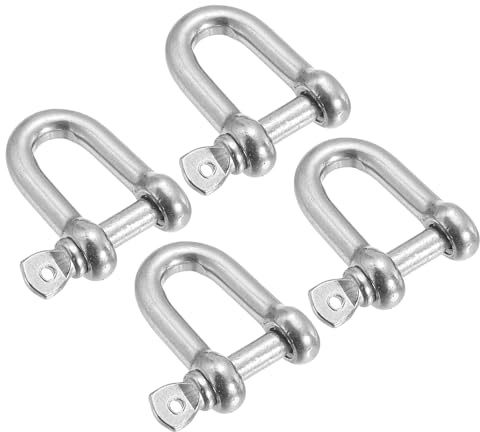 PATIKIL 5/32 / 4mm Screw Pin Shackle, 4Pcs M4 Stainless Steel D Ring Shaped Screw Shackles for Heavy Lifting Chains Outdoor Camping, Silver Tone